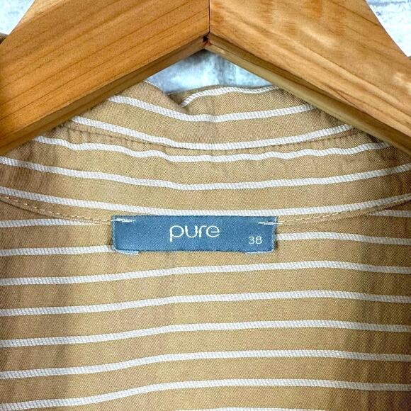 Pure Lagenlook Mixed Stripe Tunic Top SZ 38 US Medium Button Up Tan White - Picture 3 of 8